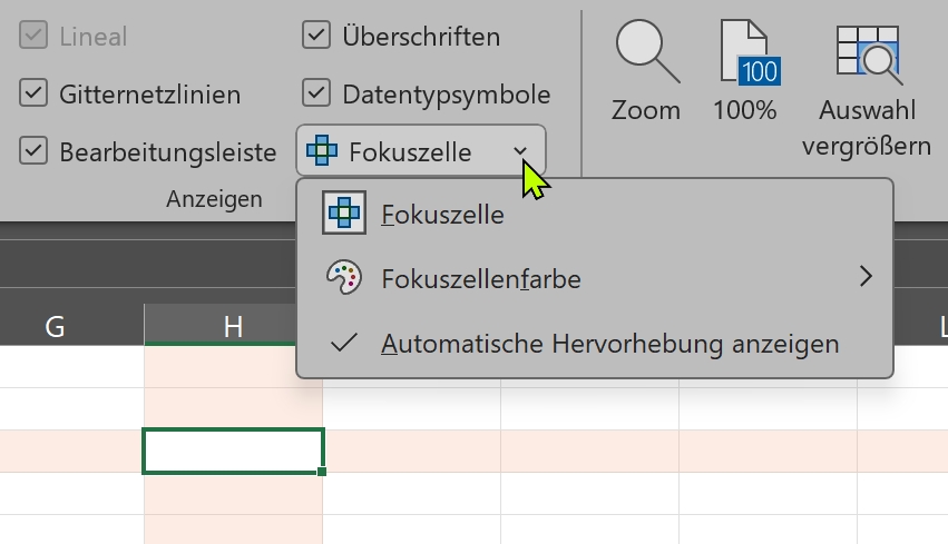 Excel: Fokuszelle aktivieren