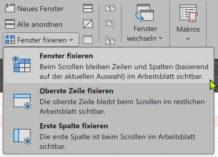 Excel: Fenster fixieren