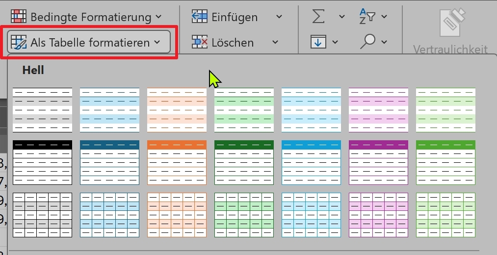 Als Tabelle formatieren